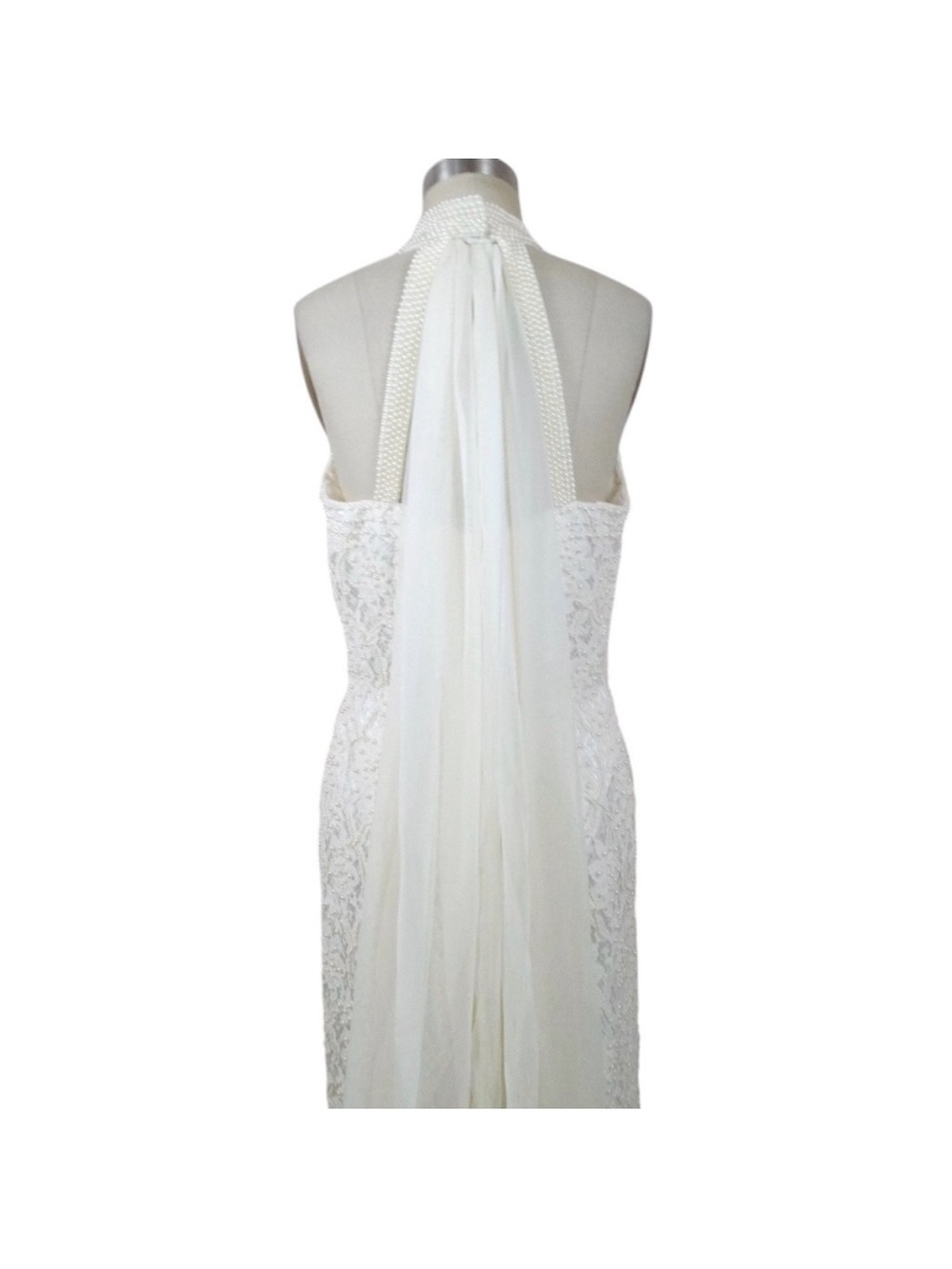 ST. TROPEZ Ivory Pearl Halter Neck Beaded Lace Wedding Gown With Sweeping Train - Picture 5 of 16